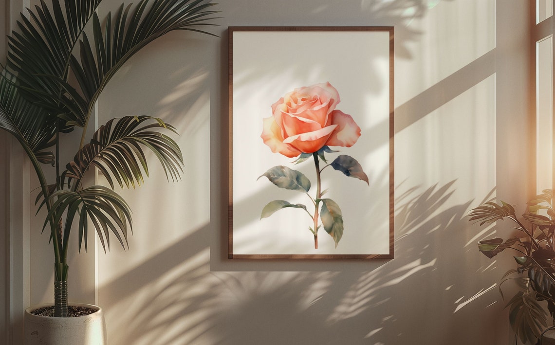 Peach Rose Single Bloom Warm Watercolor Botanical Art Poster - Image 6
