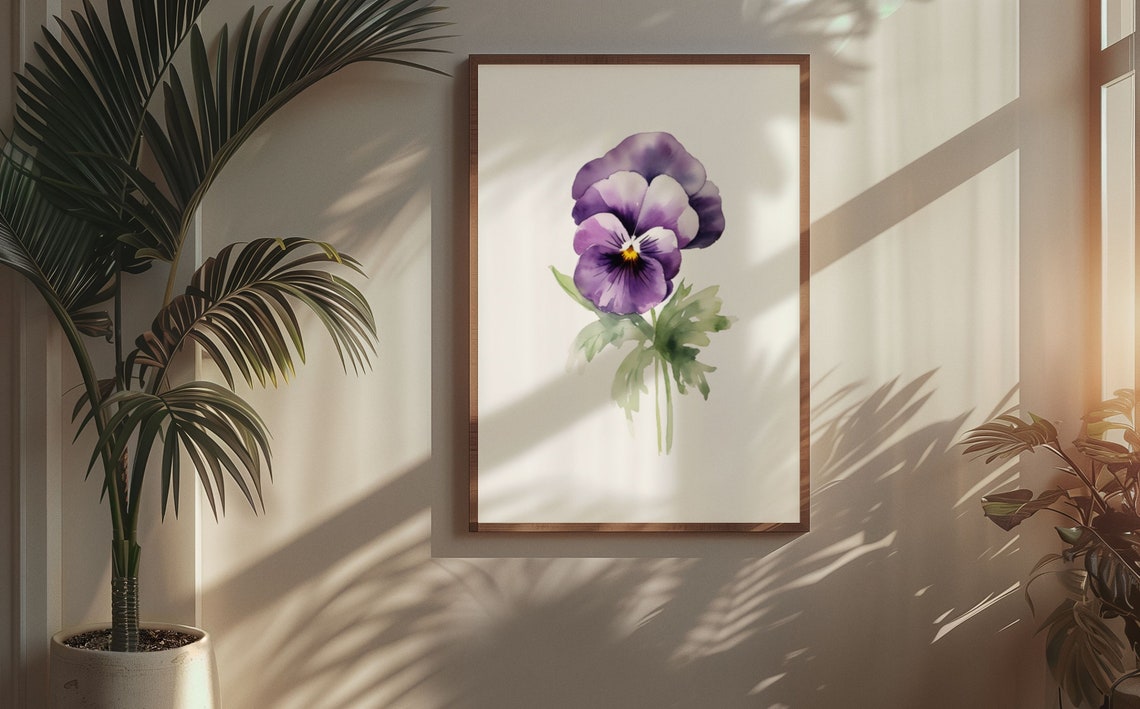 Purple Pansy Single Bloom Watercolour Botanical Flower Poster - Image 5