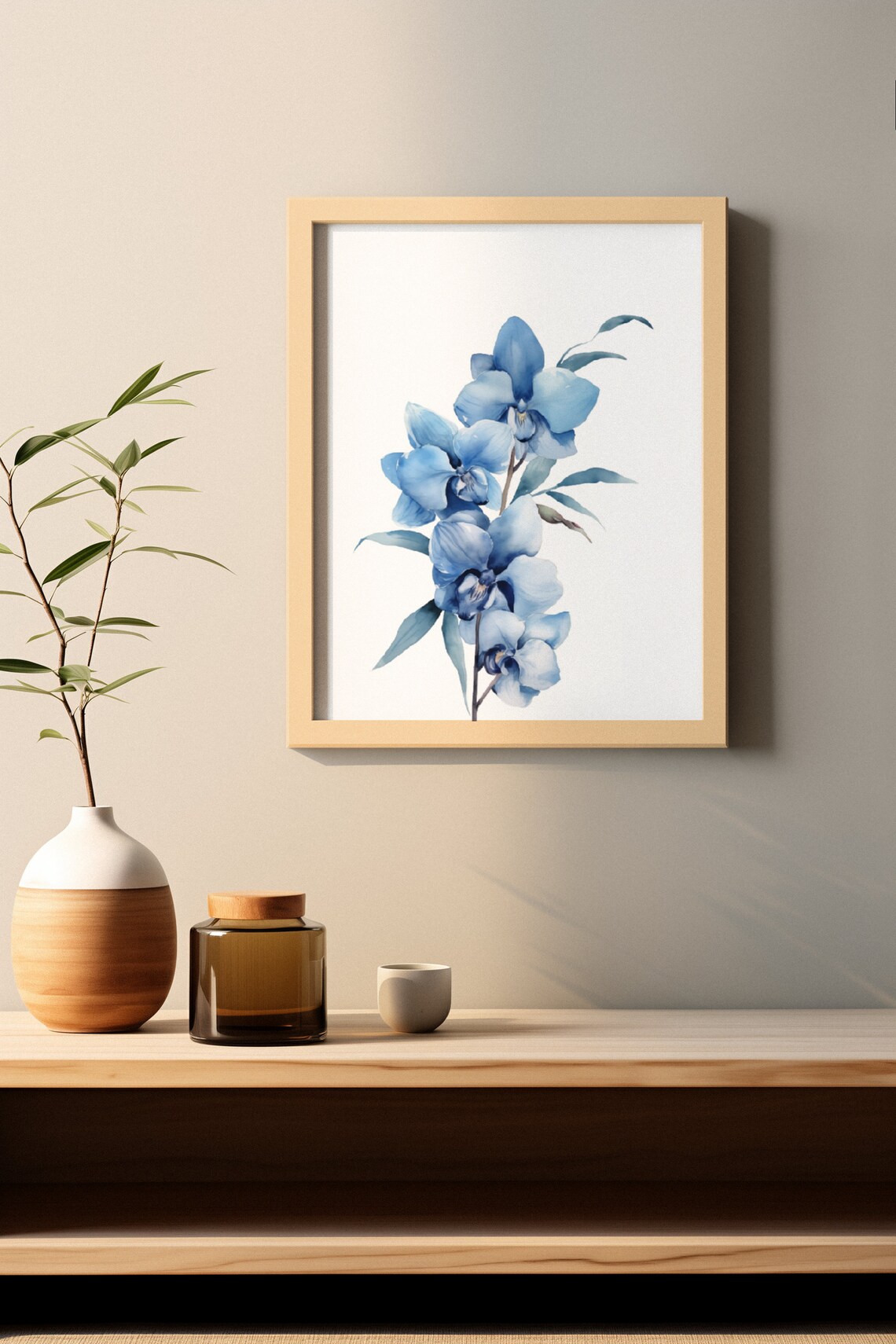 Blue Orchid Flower Stem Elegant Watercolour Botanical Flower Poster - Image 2