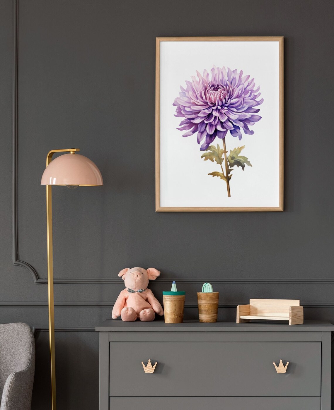 Purple Chrysanthemum Bloom Watercolour Botanical Flower Poster - Image 8