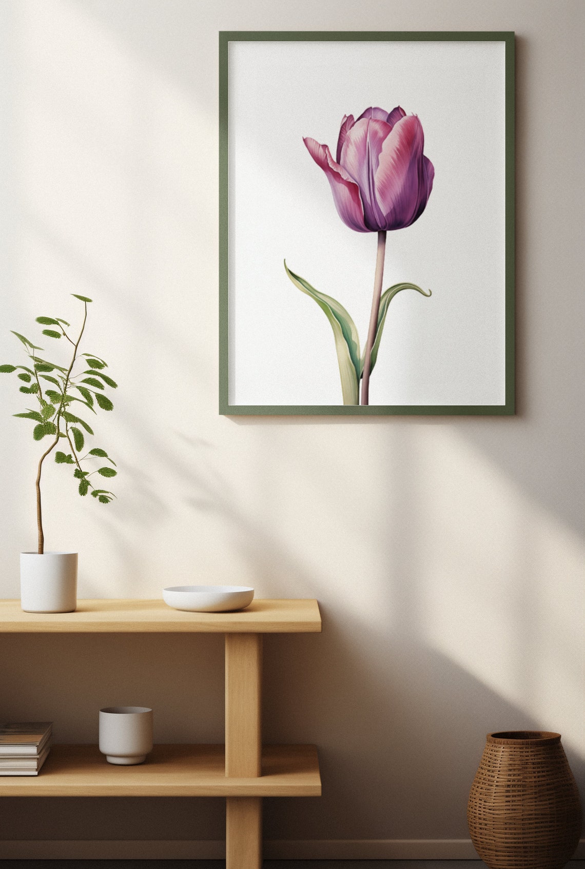 Purple Tulip Single Bloom Watercolour Botanical Flower Poster - Image 3