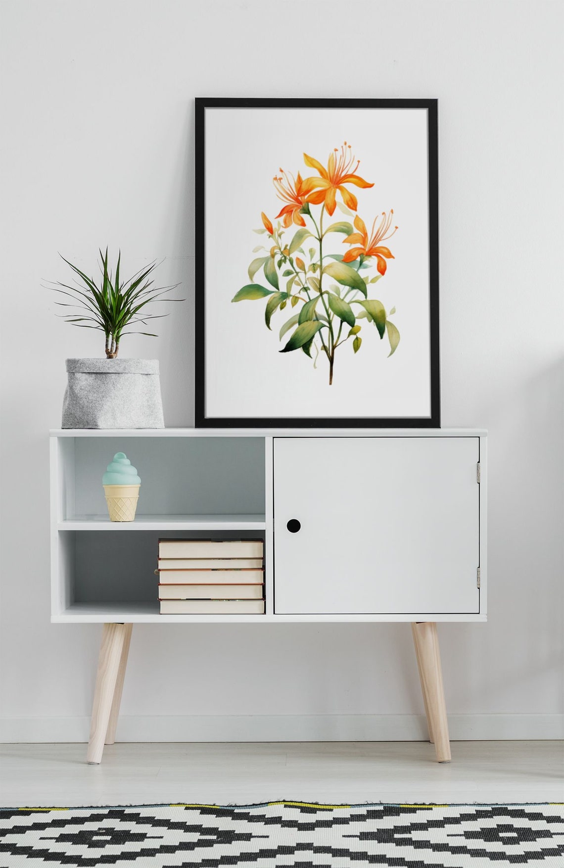 Orange Honeysuckle Sprig Delicate Watercolor Floral Botanical Poster - Image 5