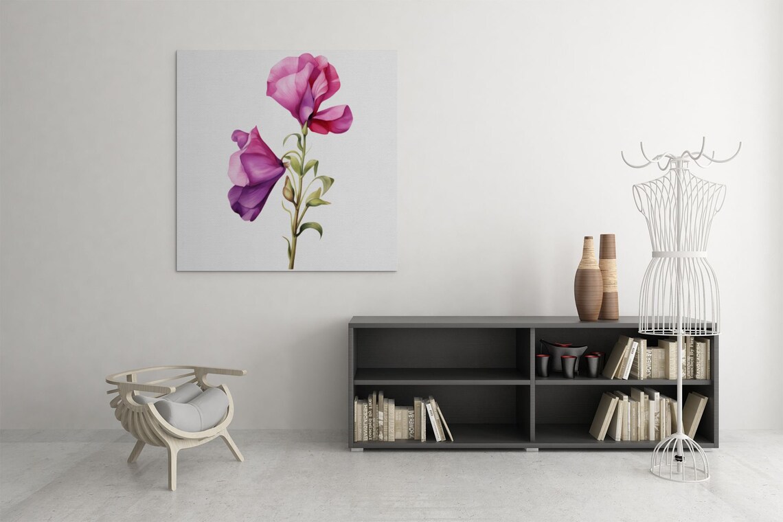 Purple Sweet Pea Twin Blossoms Watercolour Botanical Flower Poster - Image 9