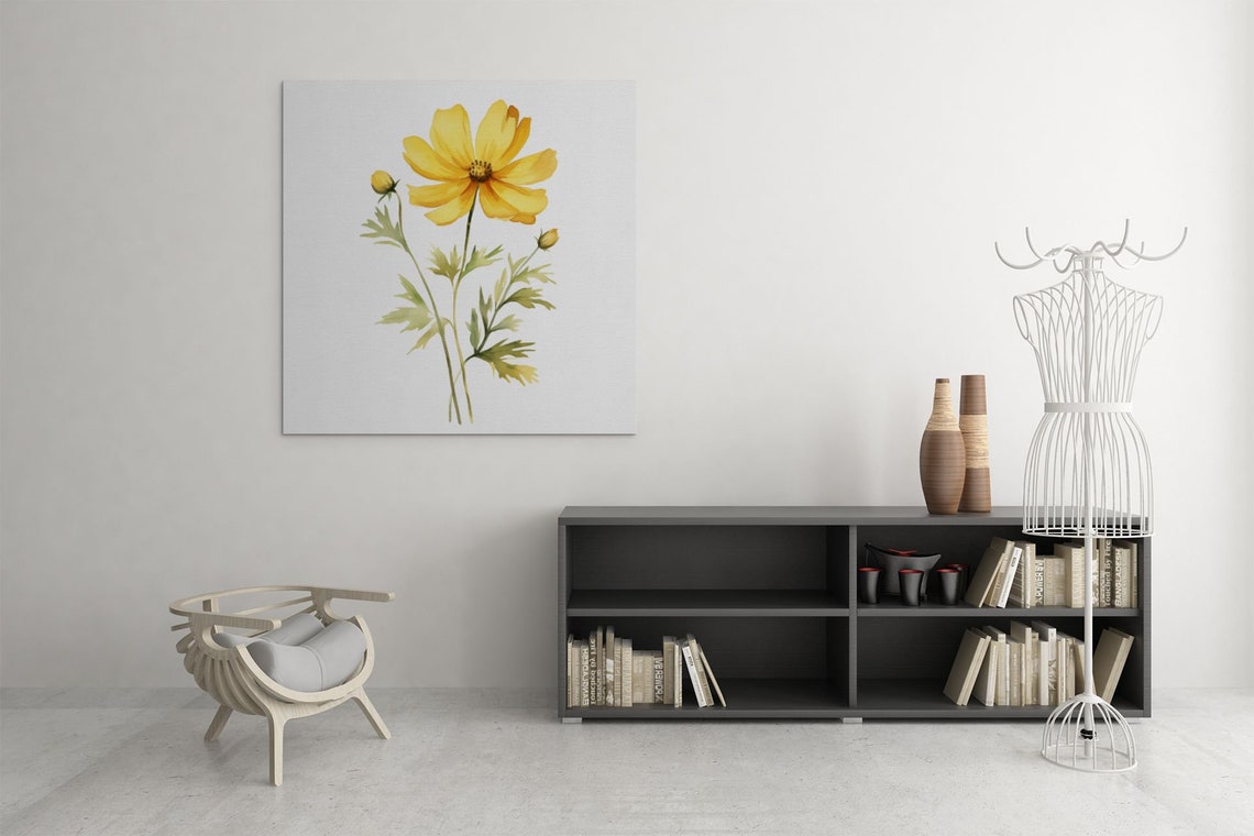 Yellow Cosmos Budding Stems Watercolour Botanical Flower Poster - Image 7