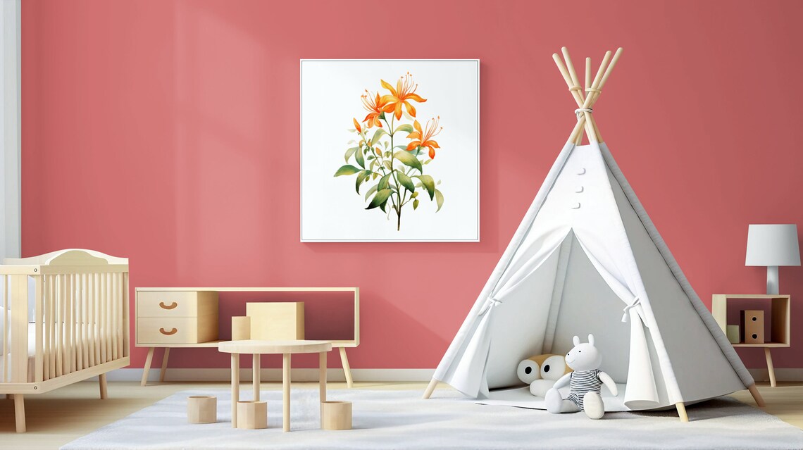 Orange Honeysuckle Sprig Delicate Watercolor Floral Botanical Poster - Image 4