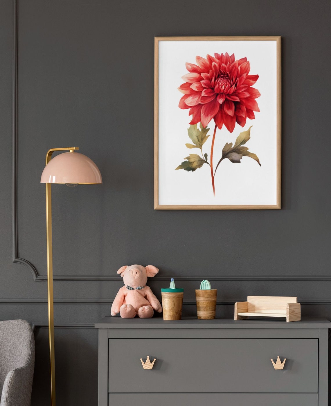 Scarlet Red Dahlia Flower Bold Watercolour Botanical Art Poster - Image 9