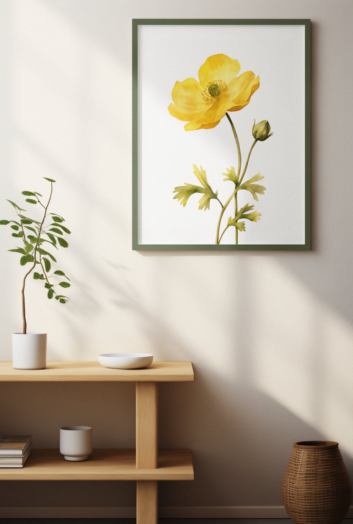 Yellow Buttercup Single Bloom Minimalist Modern Watercolor Poster - Image 3