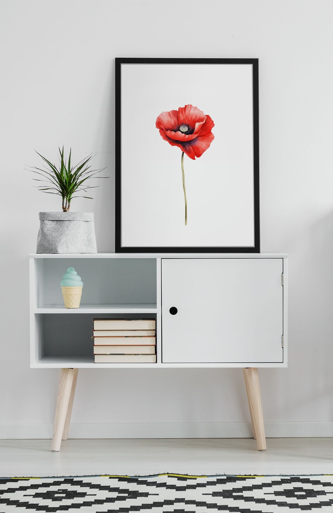 Red Poppy Single Bloom Classic Watercolour Botanical Flower Poster - Image 9