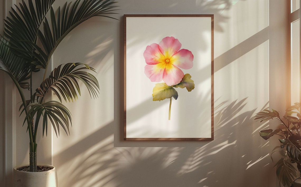 Pink Primrose Single Bloom Watercolour Botanical Flower Poster - Image 5