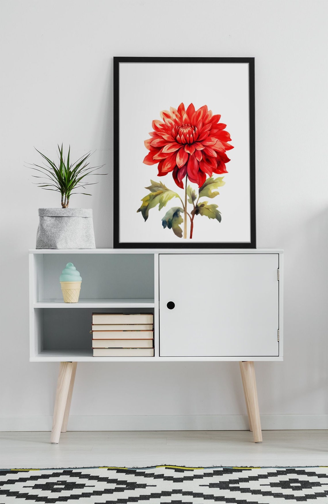Deep Red Dahlia Single Bloom Watercolour Botanical Art Poster - Image 9