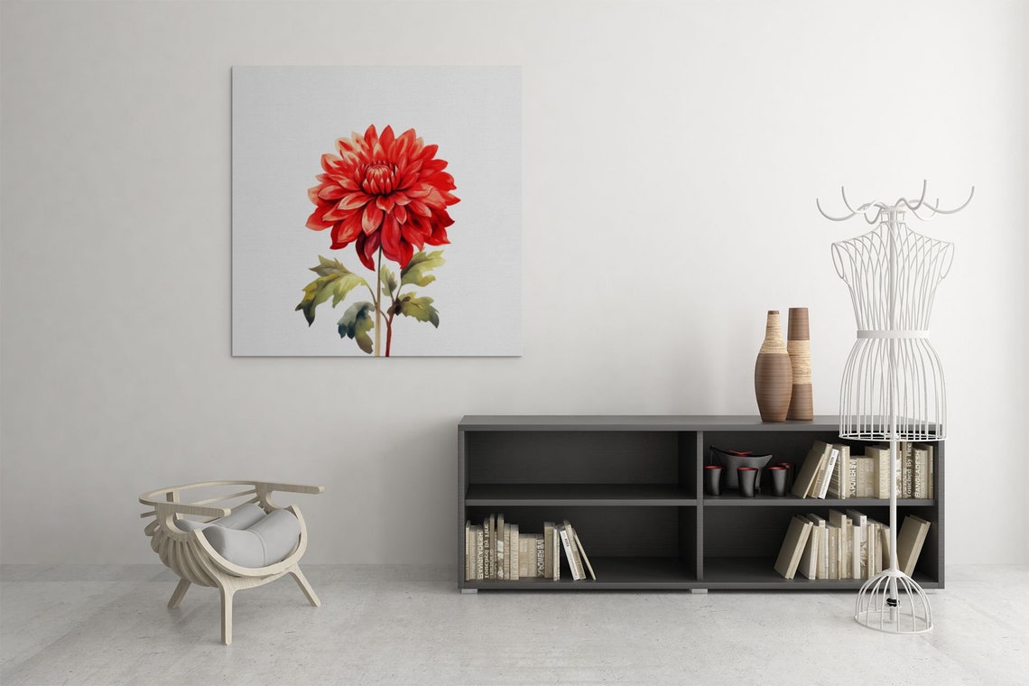 Deep Red Dahlia Single Bloom Watercolour Botanical Art Poster - Image 8