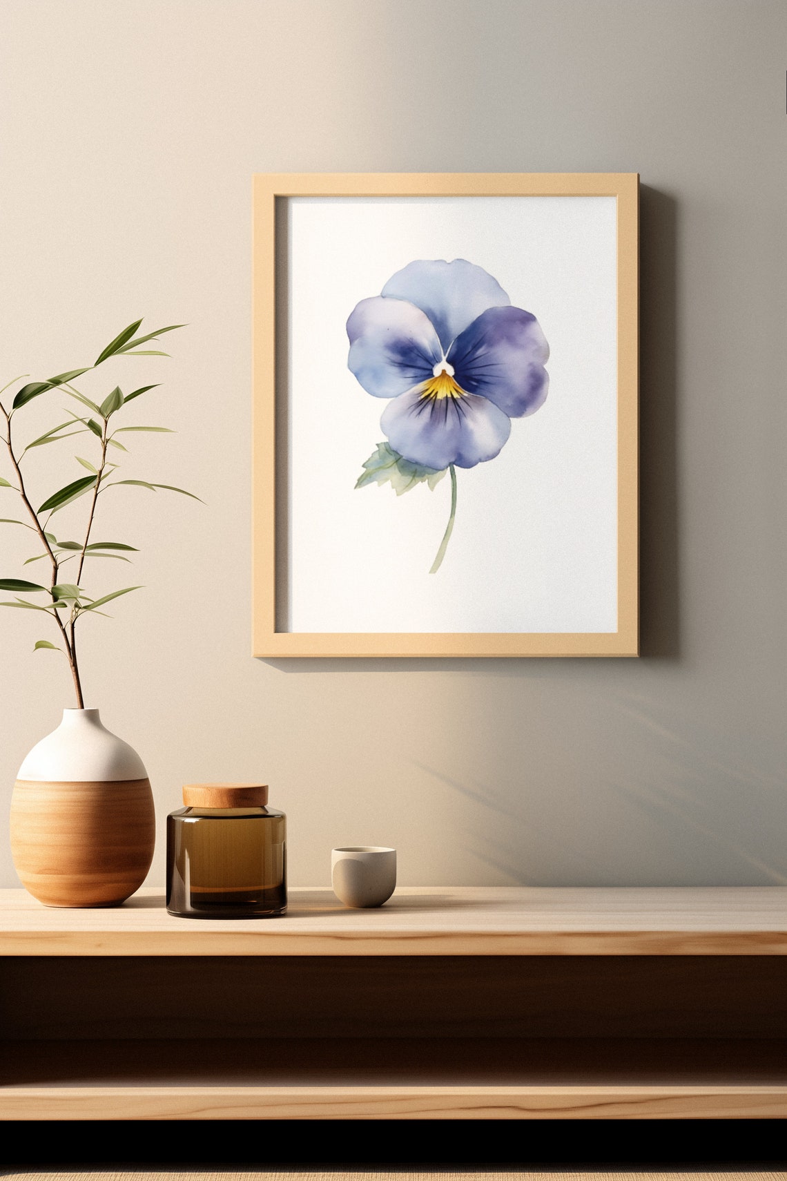 Blue Pansy Delicate Single Bloom Watercolour Botanical Flower Poster - Image 3