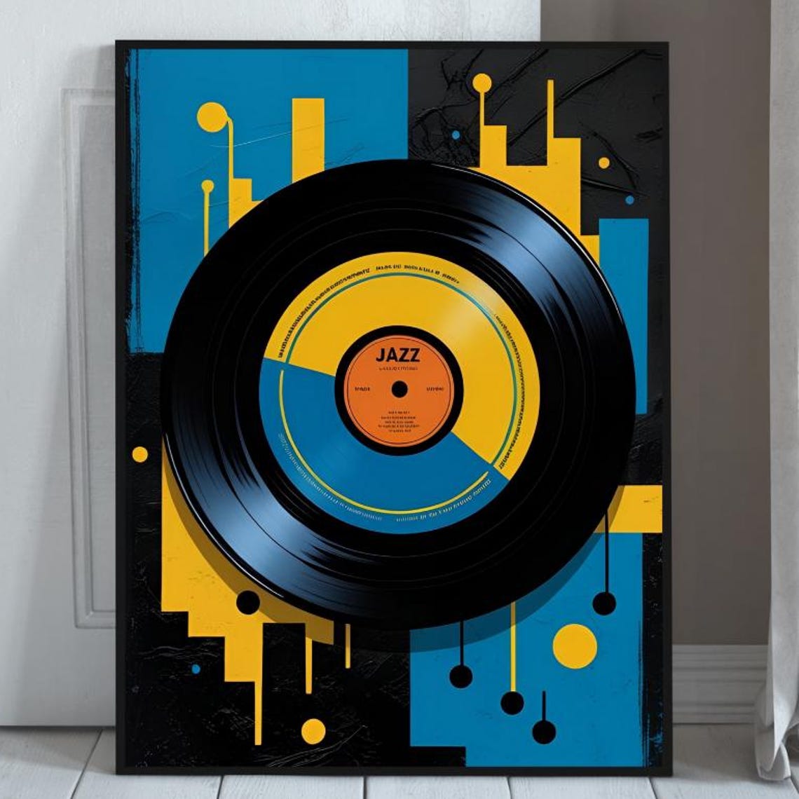 Vintage Vinyl Record JAZZ Label Blue Yellow Pop Art Music Poster