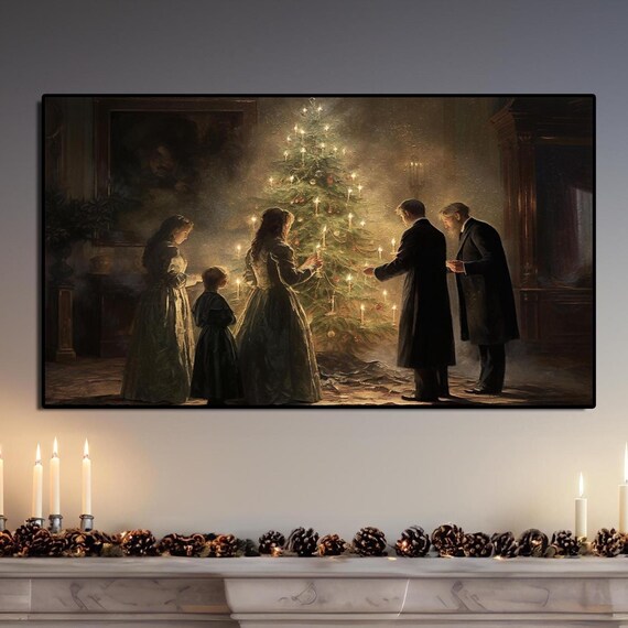 Victorian Family Around Candlelit Christmas Tree Old Master Poster