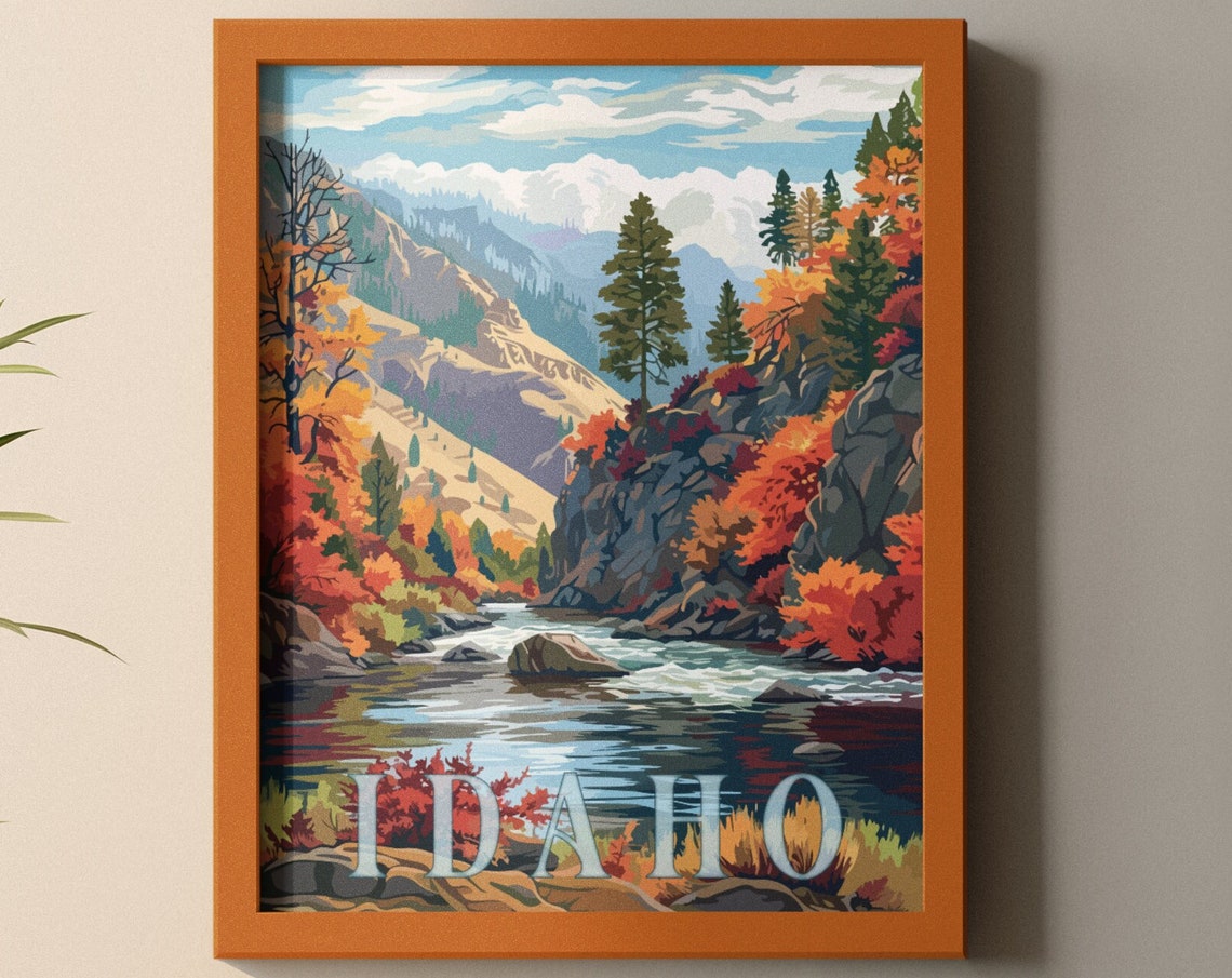 Idaho Fall River Canyon Autumn Colors Mountain Travel Poster