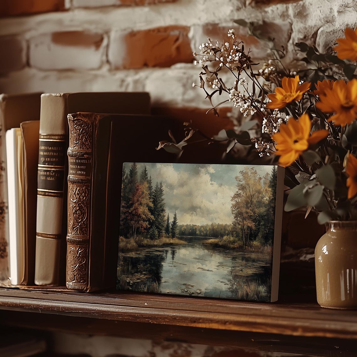 Moody Autumn Lake Forest Landscape With Golden Reflections Poster - Image 4