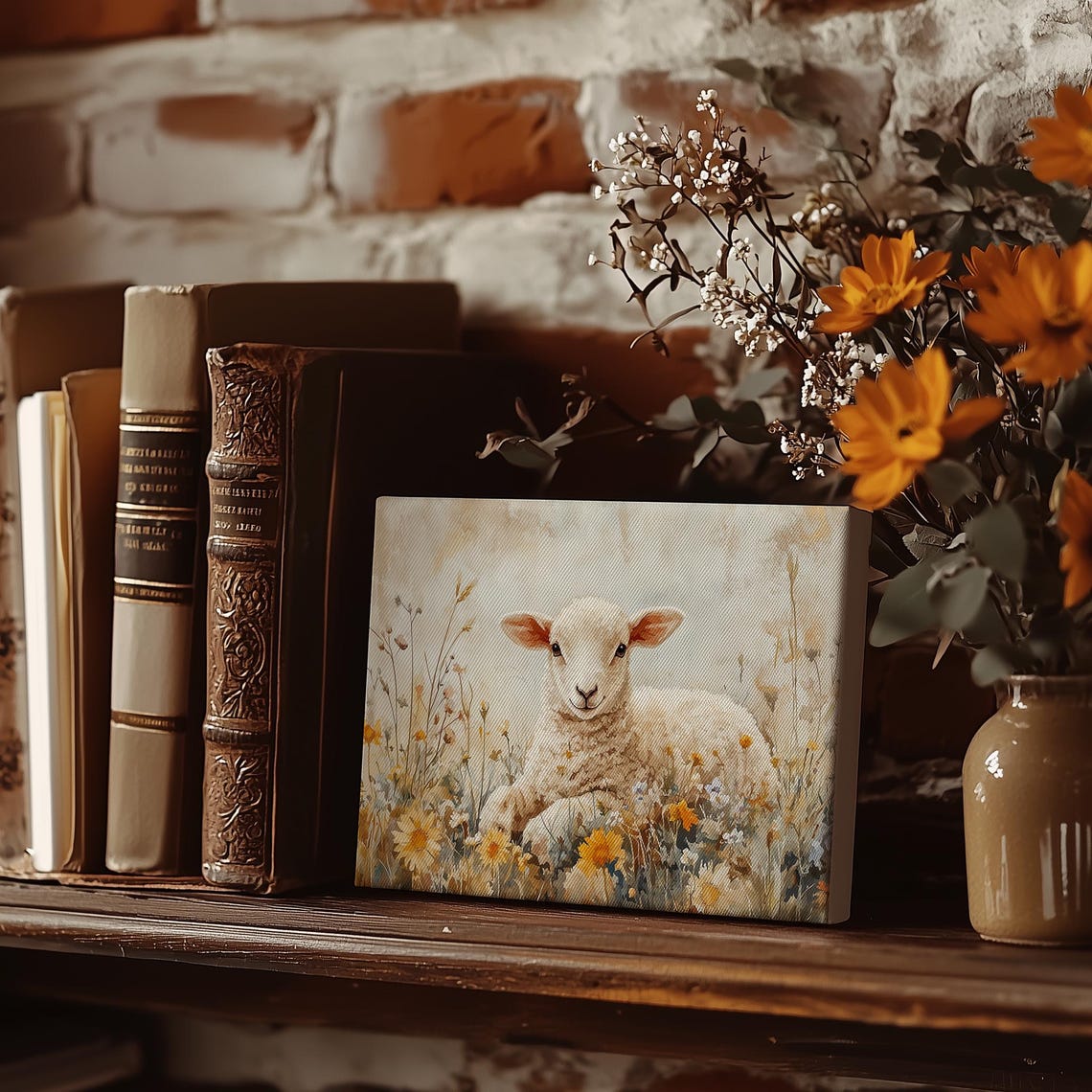 Lamb Resting In Soft Wildflower Meadow Gentle Watercolor Poster - Image 3