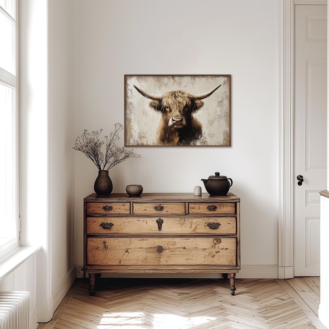 Highland Cow Moody Vintage Oil Painting Art Print - Image 4