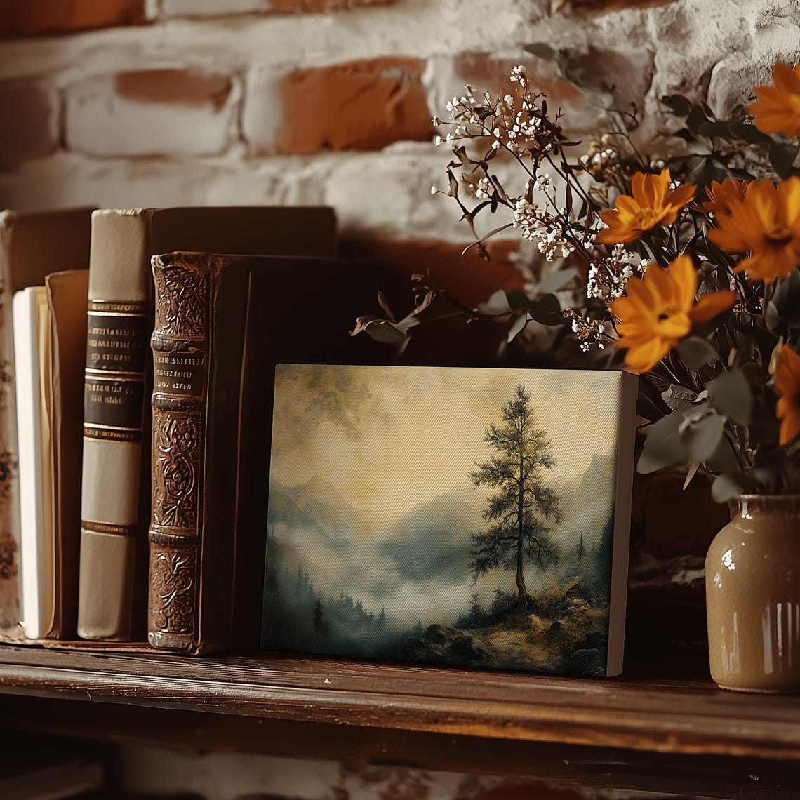 Misty Mountain Valley Lone Pine Tree Atmospheric Morning Poster - Image 4