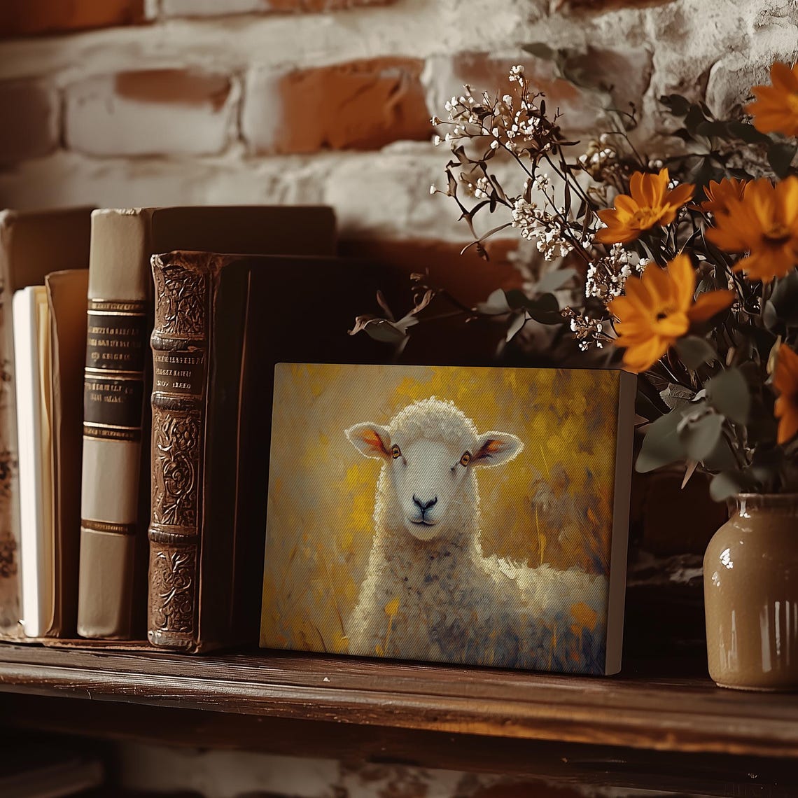 Golden Sheep Portrait Against Warm Amber Glow Background Poster - Image 3