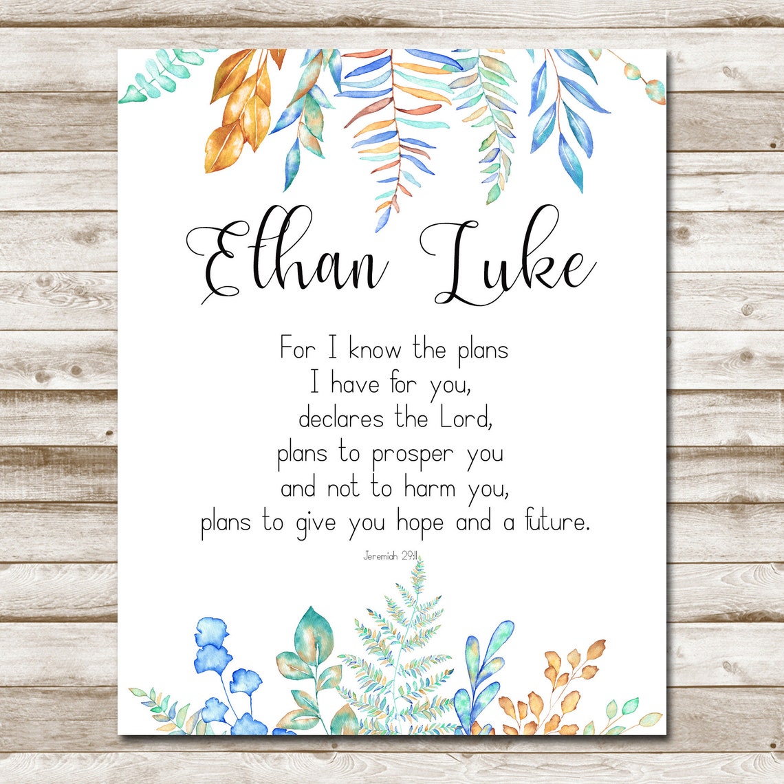 Jeremiah 2911 Personalized Hope And A Future Kids Bible Verse Sign 5x7 8x10 85x11 11x14 16x20 Scripture Custom Name Gift - Image 4