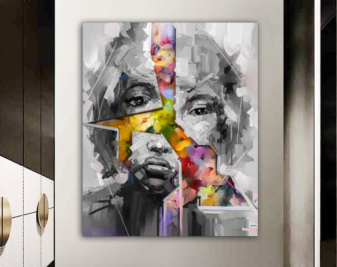 Abstract Woman Face Portrait Wall Art Colorful Faced Woman Painting Pop Art Woman Art Ready To Hang Print