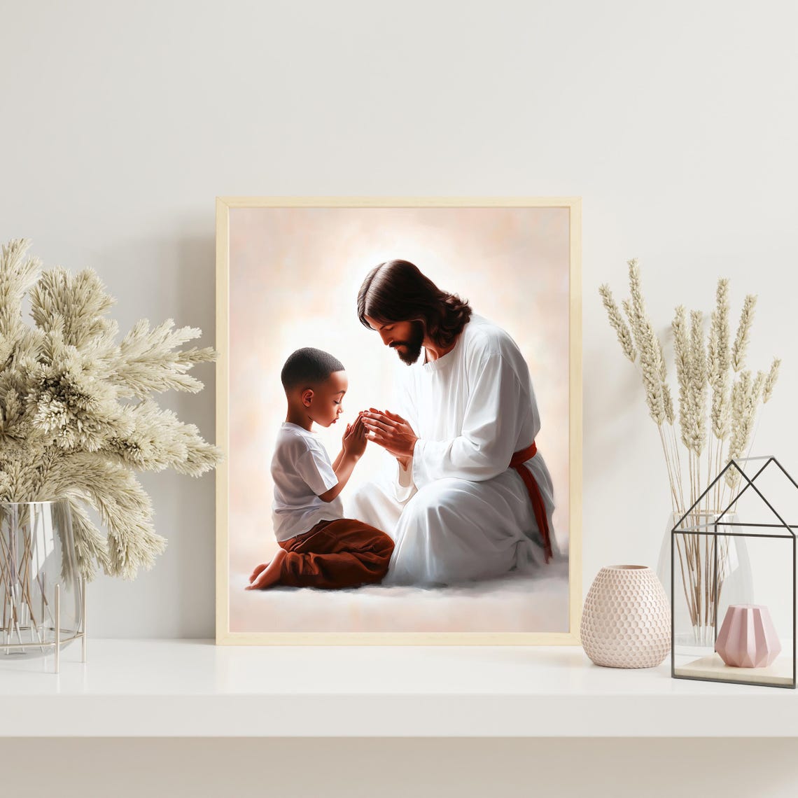 Jesus Praying With A Little Girl Religious Christian Art Poster - Image 3