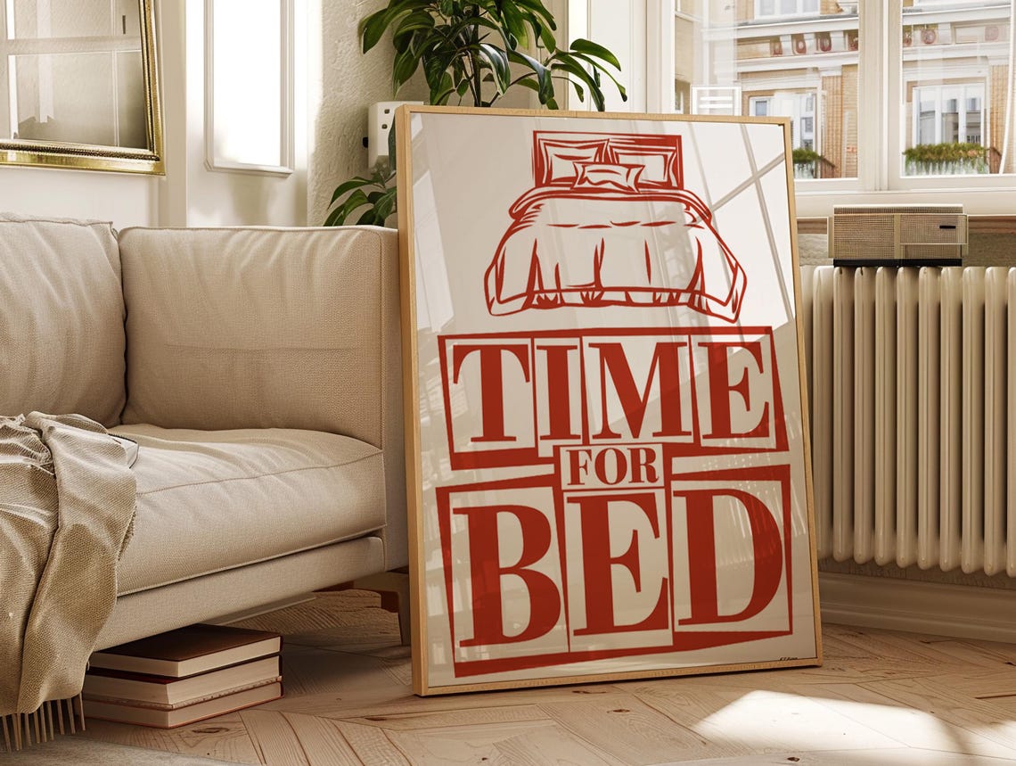 Playful Time For Bed Red Block Letter Nursery Bedroom Wall Art