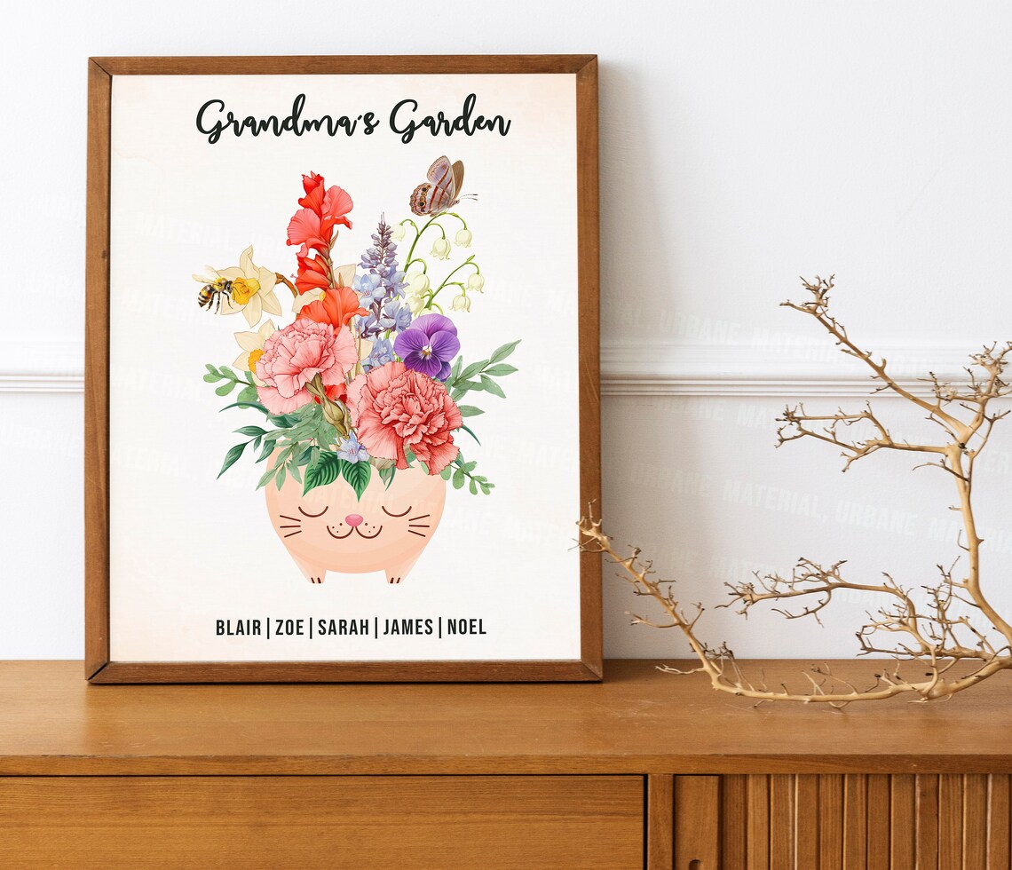 Grandma's Garden Cute Cat Pot Bloom Bouquet Family Gift Poster