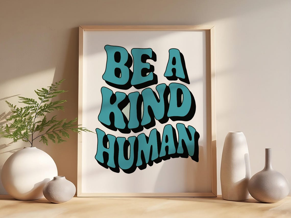 Be a Kind Human Retro Groovy Pink Bubble Letter Quote Poster - Image 3