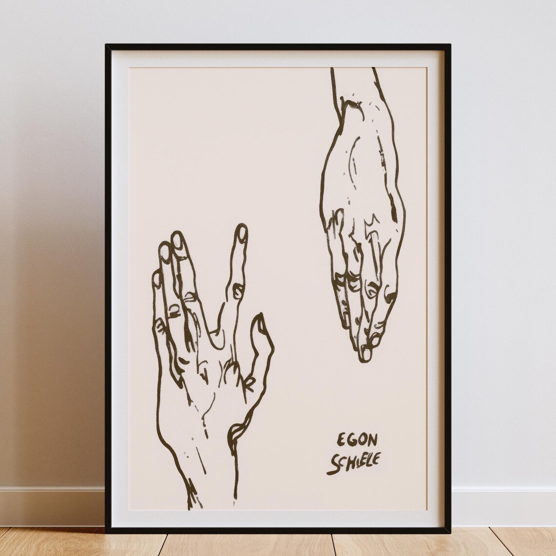Egon Schiele Hands Study, Minimalist Line Art
