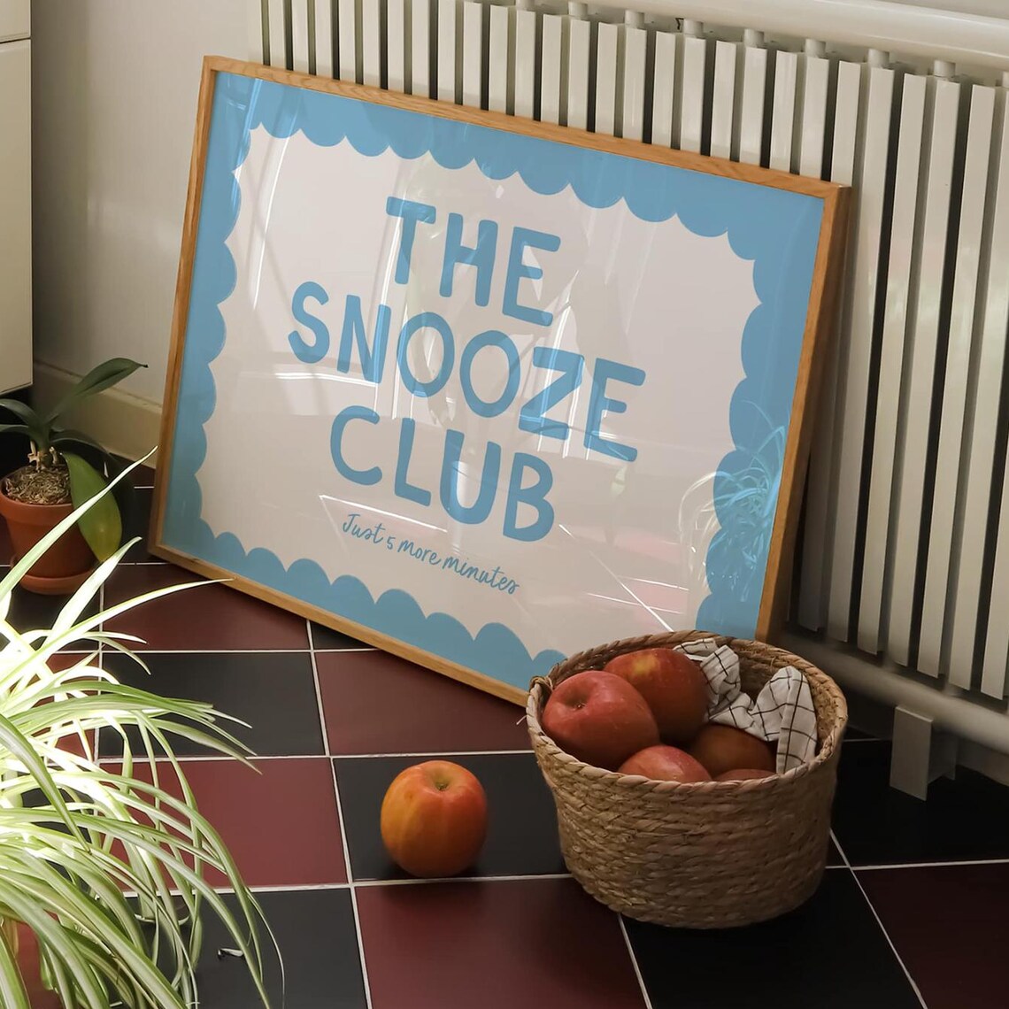 The Snooze Club Just 5 More Minutes Blue Scallop Preppy Quote Print
