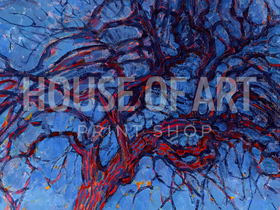Red Tree Artwork Modern Bright Color Nature Instant Print Blue Evening Sky Dutch Colorful Oil Painting - Image 2