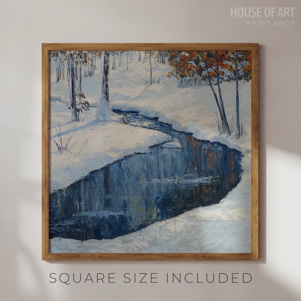 Winter Forest Snowy Stream Landscape Blue Snow Painting Wall Poster - Image 2