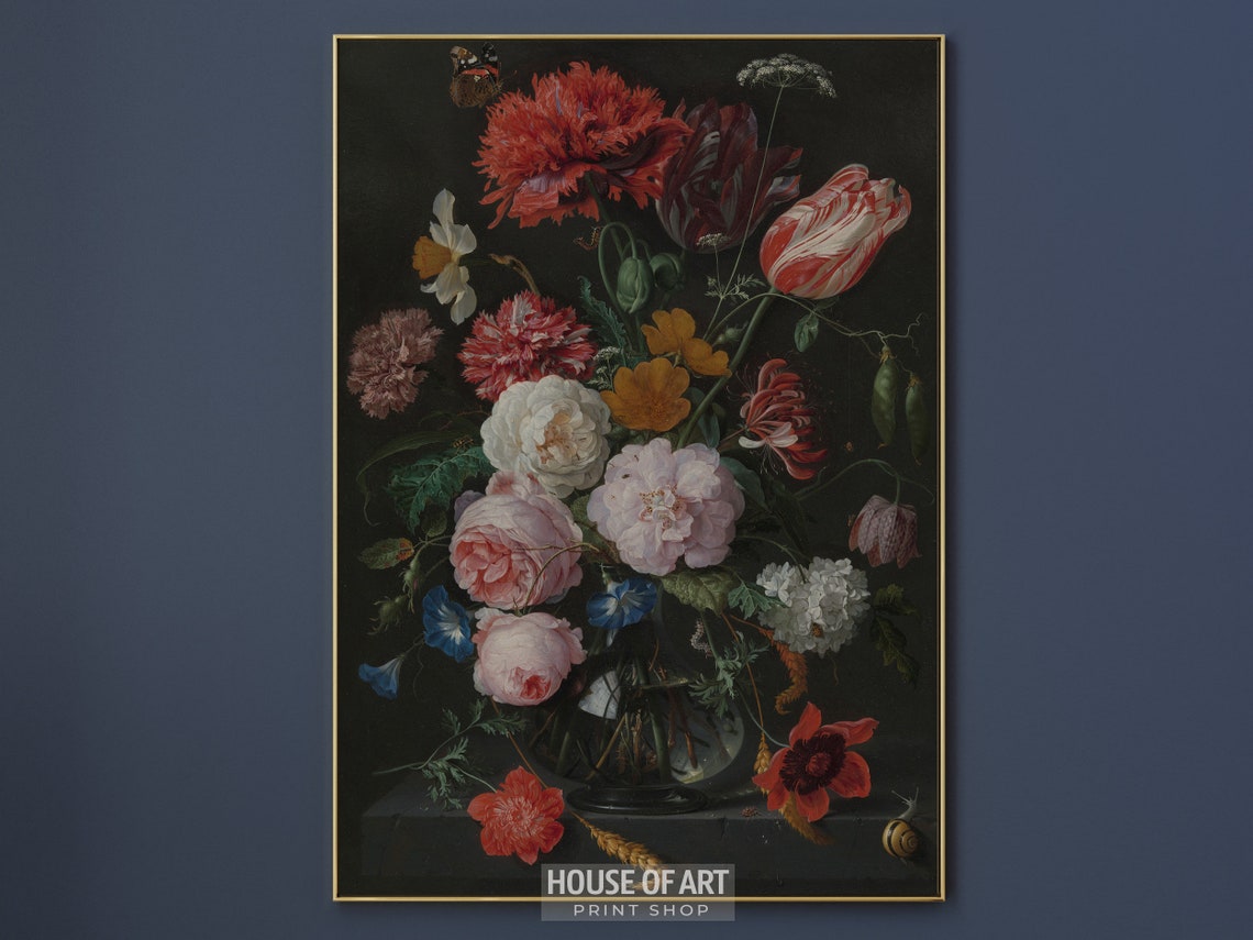 Dutch Masters Style Floral Bouquet Still Life Glass Vase Art Print - Image 2