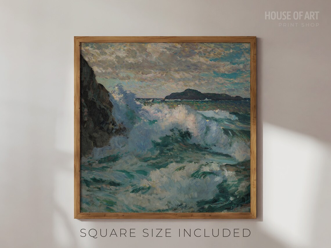 Waves Crashing Against Rocky Cliffs Seascape Oil Painting Ocean Wall Art Poster - Image 2