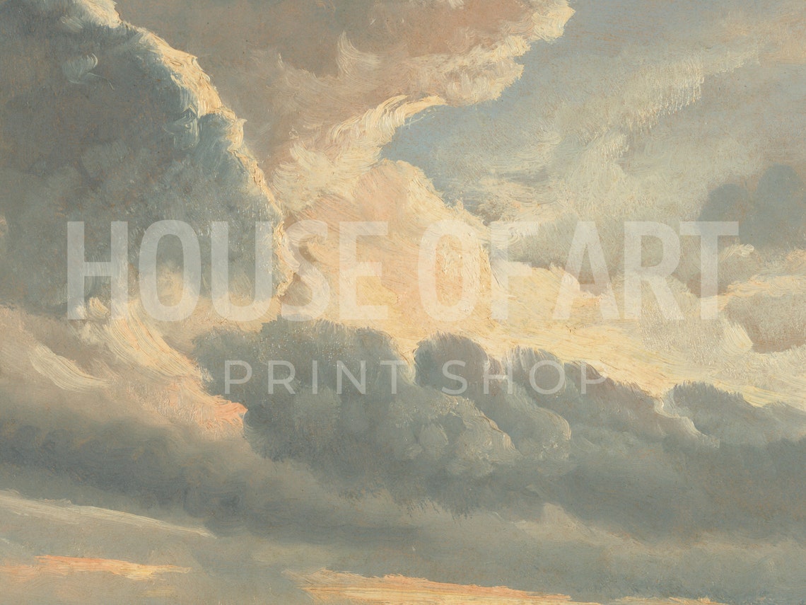 Golden Sunset Clouds Sky Vast Horizon Vintage Oil Painting Poster - Image 2