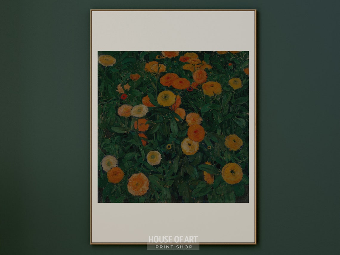 Golden Marigold Field Meadow Impressionist Flower Painting Art Print - Image 2