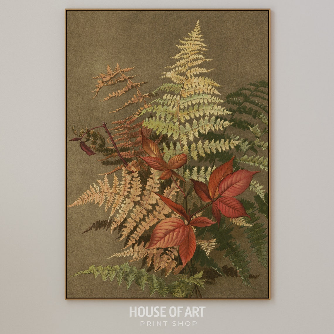 Autumn Ferns Chromolithograph Vintage Botanical Earthy Tones Art Print