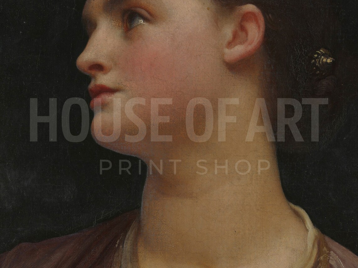 Vintage Woman Profile Portrait Rosy Cheeks Ethereal Gaze Oil Painting Poster - Image 2