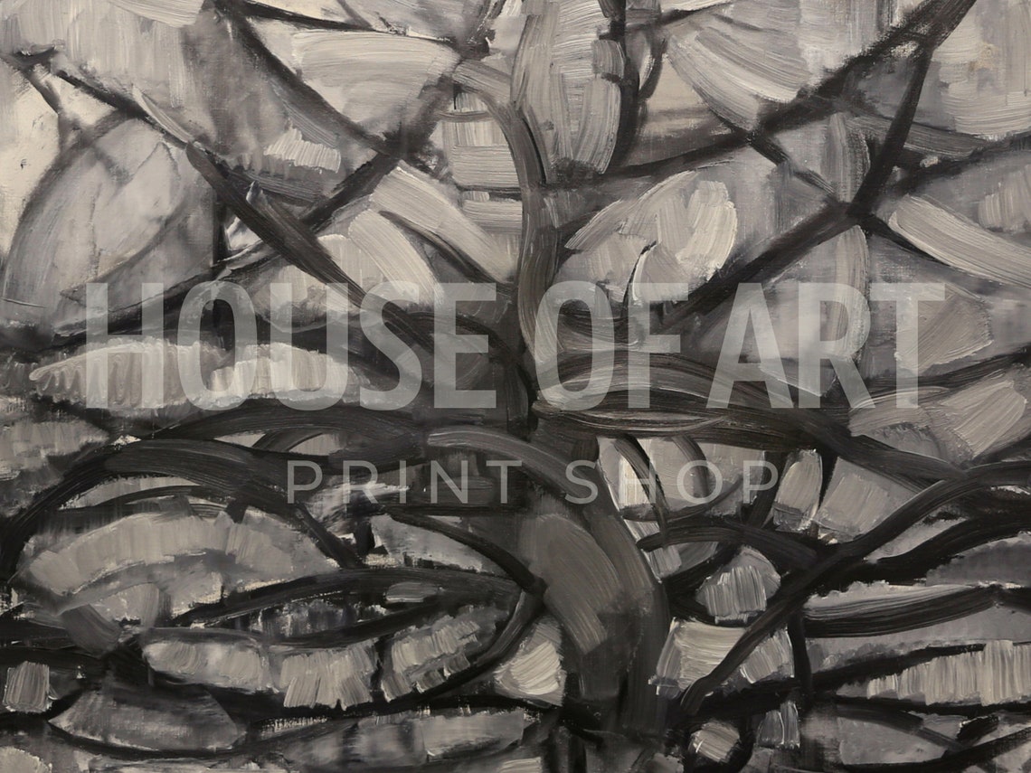 Piet Mondrian Gray Tree 1911 Cubist Monochrome Oil Painting Art Print - Image 2