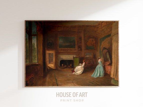 Two Women Portrait Print Victorian Woman Reading Art Vintage Bedroom Painting Moody Interior Print Antique Palace Wal Art