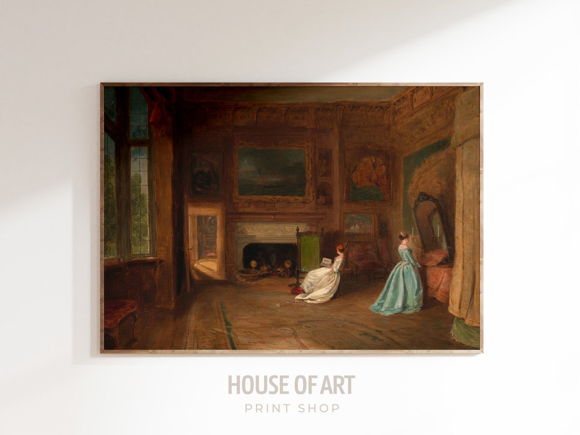 Two Women Portrait Print Victorian Woman Reading Art Vintage Bedroom Painting Moody Interior Print Antique Palace Wal Art