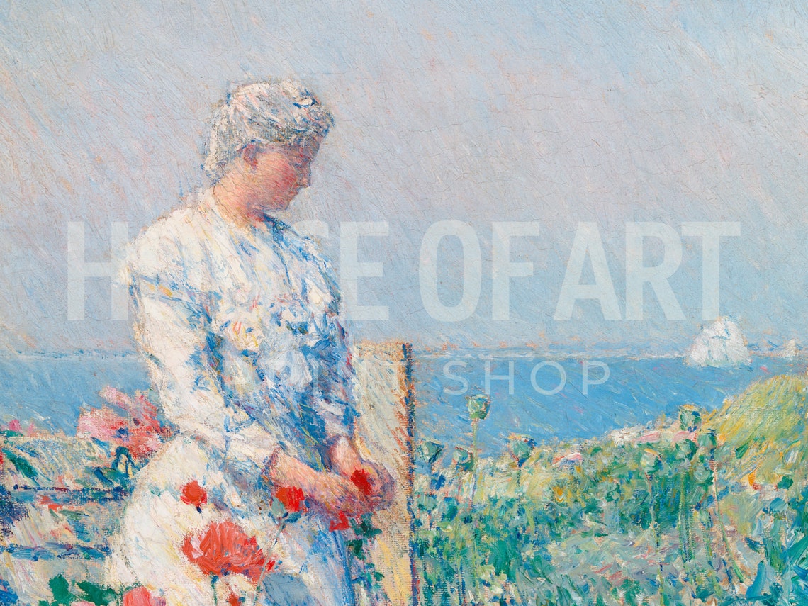 Woman In Garden Painting Square Art Print Flower Garden Oil Painting California Poppy Art Gallery Wall Print Wall Art - Image 2
