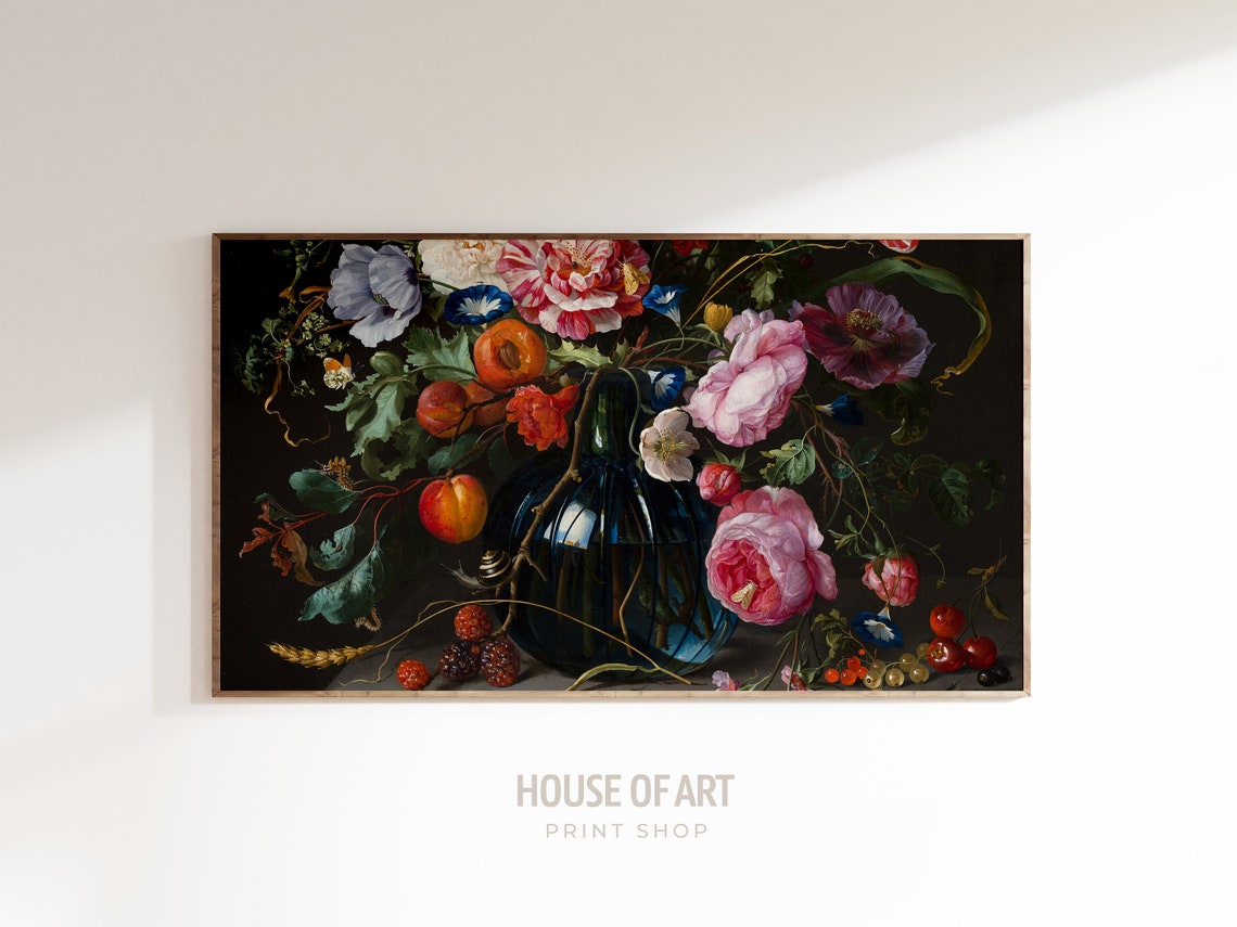 Moody Flowers Frame Tv Art Vintage Flower Still Life Painting Moody Floral Tv Background Dark Farmhouse Decor Frame Tv Art 4k - Image 3
