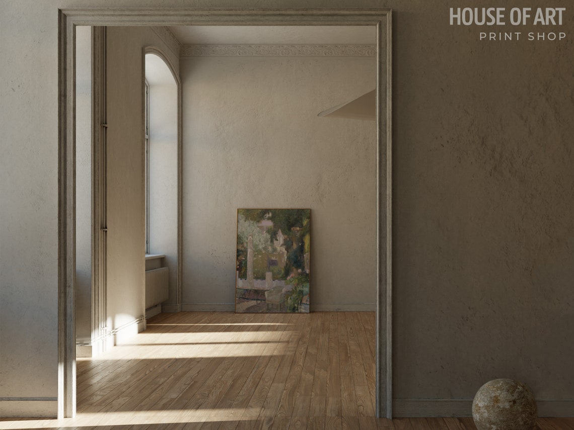 Garden Scene Artwork Sunlight Through Plants Instant Print Spanish Architecture Oil Painting Colors Shadows - Image 2