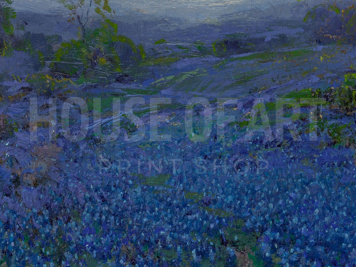 Meadow Landscape Painting Bluebonnet Field Vintage Country Landscape Print Wildflower Landscape Farmhouse Decor Country Field Wall Art - Image 2
