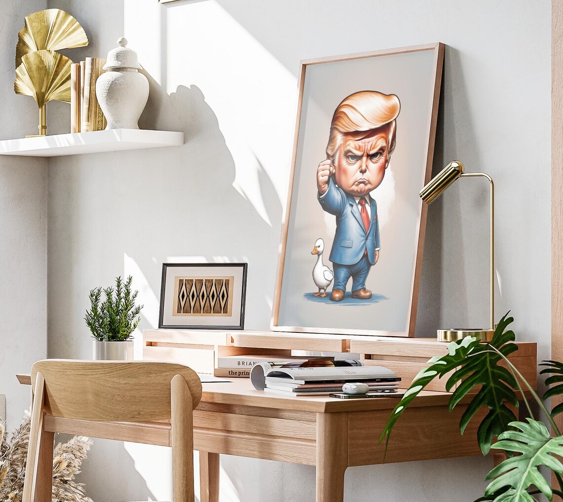 Donald Trump Fist Pump Caricature With Duck Funny MAGA Wall Art Poster - Image 3