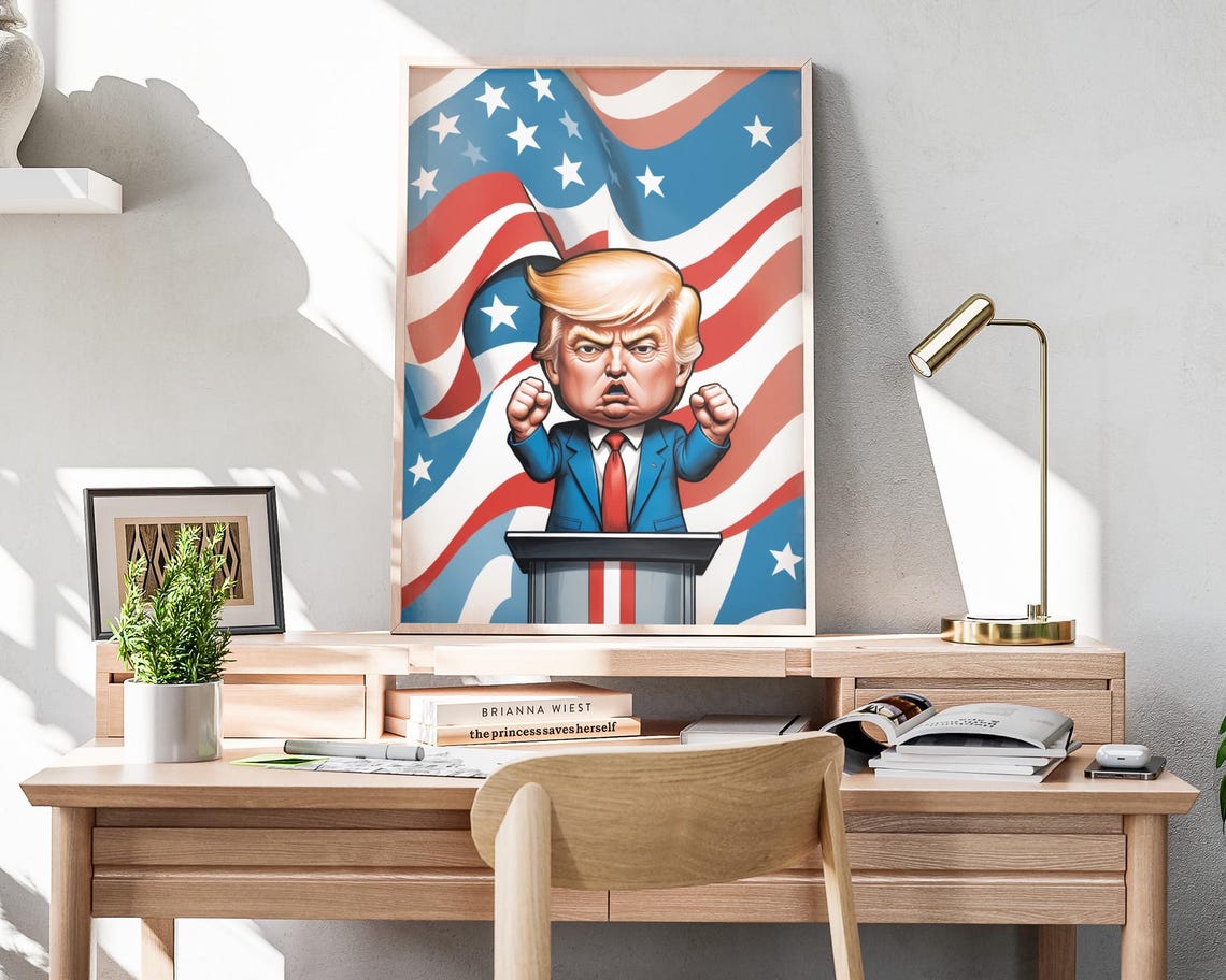 Donald Trump Caricature Art Print Maga Painting Artwork Trump Fist Pump Wall Art Make America Great Again Decor President Trump Poster - Image 4