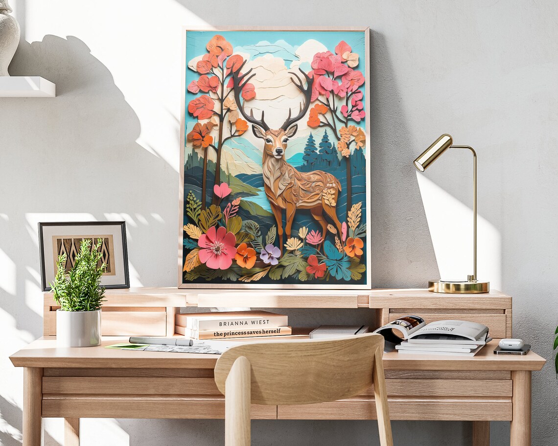 Easter Deer Folk Art, Spring Nature Art Print - Image 4